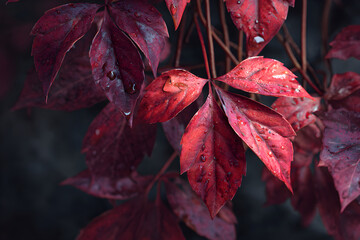 Mesmerizing Symphony of Naure: Explore the Alluring eauty of Deep Red Autumn Laves in Full Bloom, Paintig the Landscape with Vibrat Hues of Crimson and Scaret