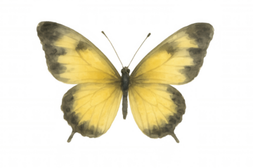 Yellow butterfly with dark wing tips in watercolor painting style, a delicate insect art illustration