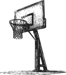 Basketball hoop sketch, hand drawn style, outdoor court equipment detailed illustration &mdash; stock vector