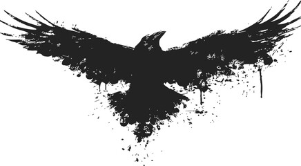 Crow sketch hand drawn ink splatter style with wings spread wide &mdash; stock vector