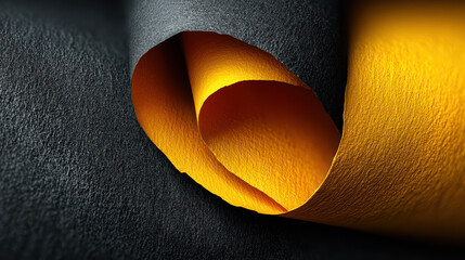 A dark rough textured material curls away to show a vibrant glowing golden interior