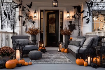Spooky Halloween porch decor creates an inviting yet eerie atmosphere for trick-or-treaters and holiday gatherings