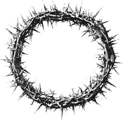 Crown of thorns vector, black and white spiky circular wreath, isolated on white — stock vector