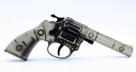 Transparent revolver. Toy gun concept, not a real one. 