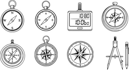Set of compass vector icon