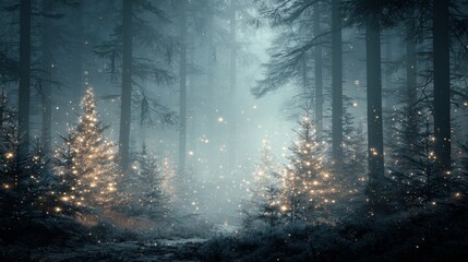 Fototapeta premium Enchanted wilderness illuminated by holiday glow. Modern style.