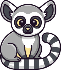 Obraz premium Cute cartoon ring-tailed lemur with big eyes and striped tail, perfect for children's designs