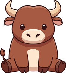 Fototapeta premium Adorable cartoon bull sits patiently, ready for playful designs and charming children's stories