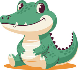 Naklejka premium Adorable cartoon alligator sitting happily, perfect for children's projects and playful designs.