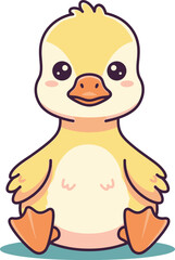 Fototapeta premium Adorable cartoon duckling sitting playfully, perfect for children's stories and designs