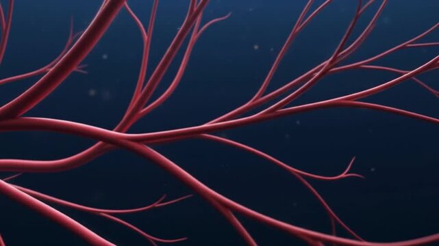 Blood Vessels Network: Red Artery and Vein Illustration on Dark Blue Background