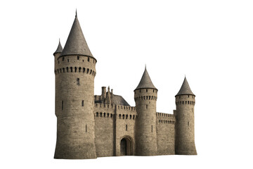 Fototapeta premium Medieval stone castle with turrets and wall on transparent background