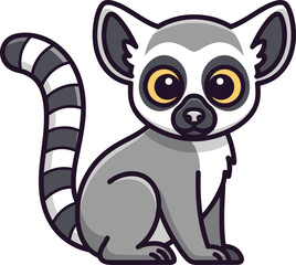Adorable cartoon ring tailed lemur with large eyes and striped tail, perfect for kids' designs.