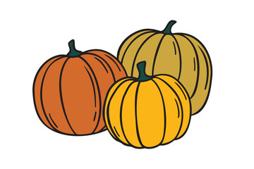 pumpkin harvest doodle hand drawn icon. Cartoon colorful drawing pumpkin clipart symbol collection
