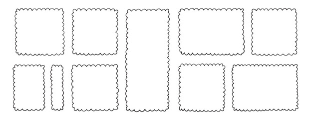 picture rectangle cute line wavy frame, frame doodle line hand drawn, outline border frame, scribble frame cute set