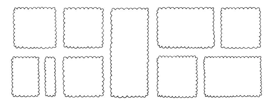 picture rectangle cute line wavy frame, frame doodle line hand drawn, outline border frame, scribble frame cute set