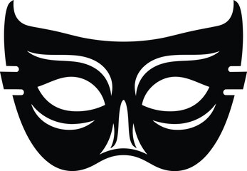 A black silhouette icon of a mysterious masquerade or superhero mask on a white background.