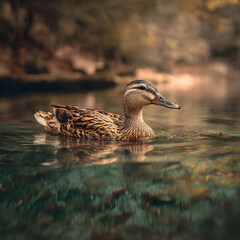 Tranquil Moment: A Duck Swmming Quietly in the Seren Waters of a Peaceful Natual Habitat, Capturing the eauty and Calmness of Natue's Gentle Creatures in Hamony