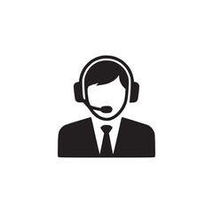Vector art of customer service representative silhouette illustration of a support agent with headset, providing assistance and communication
