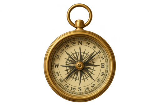 Vintage brass compass representing navigation, direction, exploration