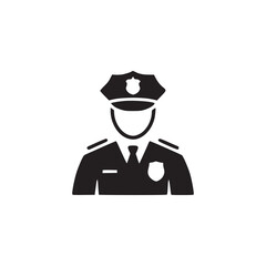 Vector art of a black silhouette of a police officer in uniform, , symbolizing law enforcement, security, and public service with authority