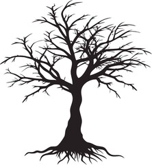 Obraz premium Silhouetted leafless tree with detailed roots and branching structure