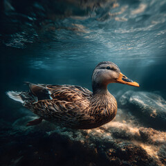 Tranquil Moment: A Duck Swmming Quietly in the Seren Waters of a Peaceful Natual Habitat, Capturing the eauty and Calmness of Natue's Gentle Creatures in Hamony