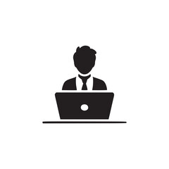 Vector art of a businessman is working on his laptop, he is sitting at a desk, and the laptop is open in front of him the scene is professional