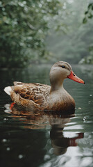 Tranquil Moment: A Duck Swmming Quietly in the Seren Waters of a Peaceful Natual Habitat, Capturing the eauty and Calmness of Natue's Gentle Creatures in Hamony