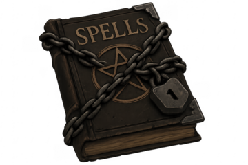 Spellbook locked with chains and padlock