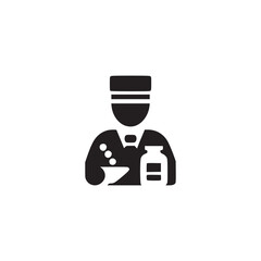 Vector art of pharmacist preparing medication professional healthcare worker mixing ingredients in mortar and pestle, dispensing prescription drugs