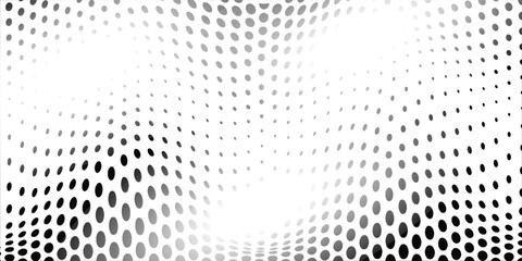 Naklejka premium Abstract halftone wave dotted background. Halftone grunge pattern with square. Vector halftone modern pop art twisted texture for poster, cover, business card, postcard, art label layout, sticker.