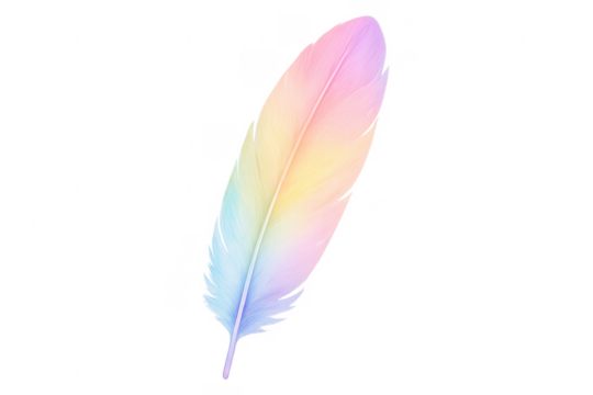 Pastel rainbow feather floating on transparent background