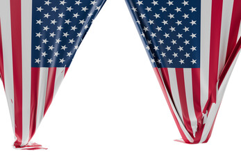 united states of america flag curtains hanging down, transparent background