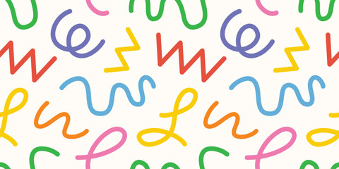 doodle seamless pattern fun colorful line elements. Creative color childish minimalist style. background pattern for children. trendy design with basic bright shapes.