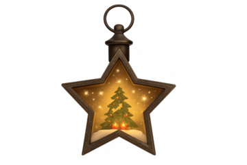 Star ornament with christmas tree and glowing candles
