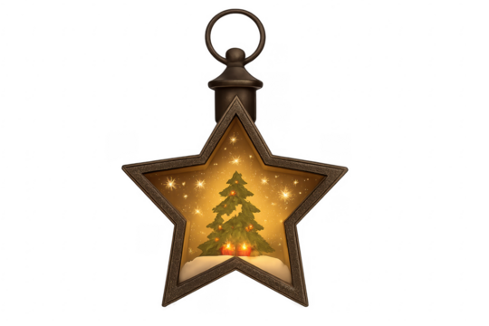Star ornament with christmas tree and glowing candles