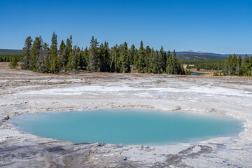 Opal Pool, Midway Geyser Basin Trail. Yellowstone National Park , Wyoming. Hydrothermal System. hot-spring deposits. Yellowstone Plateau
