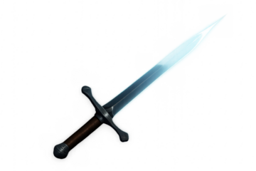 Medieval sword with shining blade and hilt on transparent background