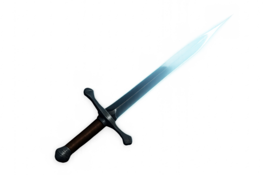 Medieval sword with shining blade and hilt on transparent background