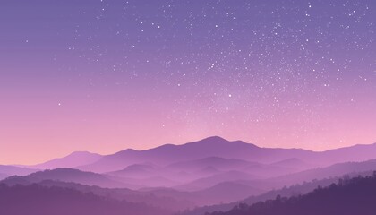 Pastel Purple Mountain Landscape With Stars Enhanced Through Artistic Rendering Captures The Beauty Of The Night Sky And Mountain Scenery.
