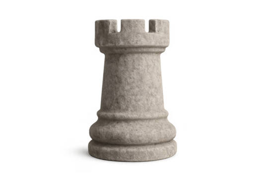 Stone chess rook piece on transparent background