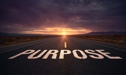 Embark on your journey towards a clear purpose as the sun sets on a vast open road inspiring direction and destiny