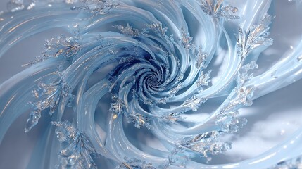 A mesmerizing swirl of icy blue and silver, like a frozen floral vortex with intricate details
