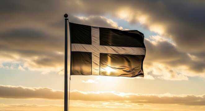 Dramatic St Pirans Flag Waving Against a Golden Sunset Sky