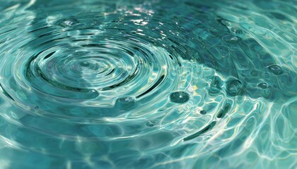 Beautiful Water Ripples And Swirls In Green Blue Turquoise Hues: Captivating Top-View Photo Of Zen Pond With Nice Lighting And Pastel Water Splashing Patterns