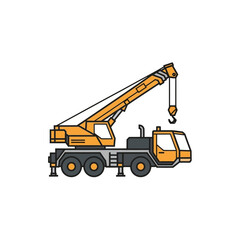 Illustration of a yellow mobile crane, used for lifting heavy objects on construction sites and other industrial applications.