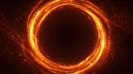Glowing fiery, circular energy portal emanating sparks, trails in dark background, center void-like