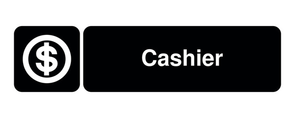 Cashier pictogram with dollar symbol with explanation – minimal signage icon for payment zones, financial services, and civic UI environments – High-Quality Vectorial Stock Image
