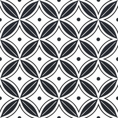 Fototapeta premium Luxury Ornamental Floral Vector Pattern | Black and White Decorative Stirland Geometric Tile for Fashion, Fabric, Carpet, Interior and Graphic Design | Timeless Digital Art Texture